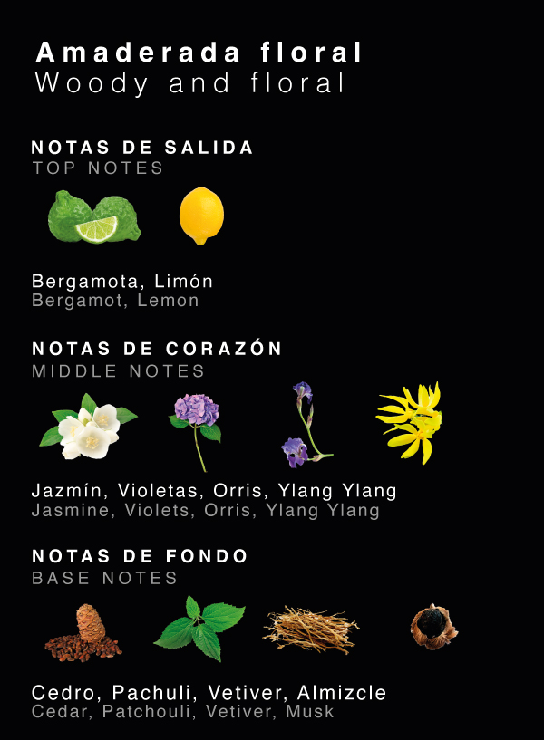 Woody and floral scent